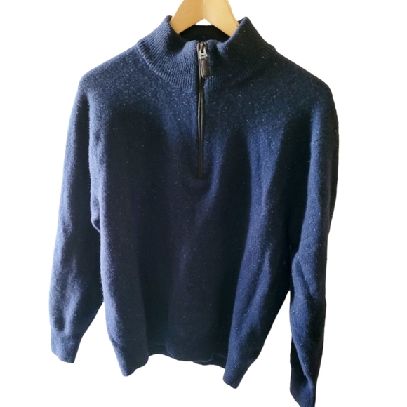 Orvis Mens 1/4 Zip Sweater Navy Speckled Design 100% Wool Size XL Preppy Classic